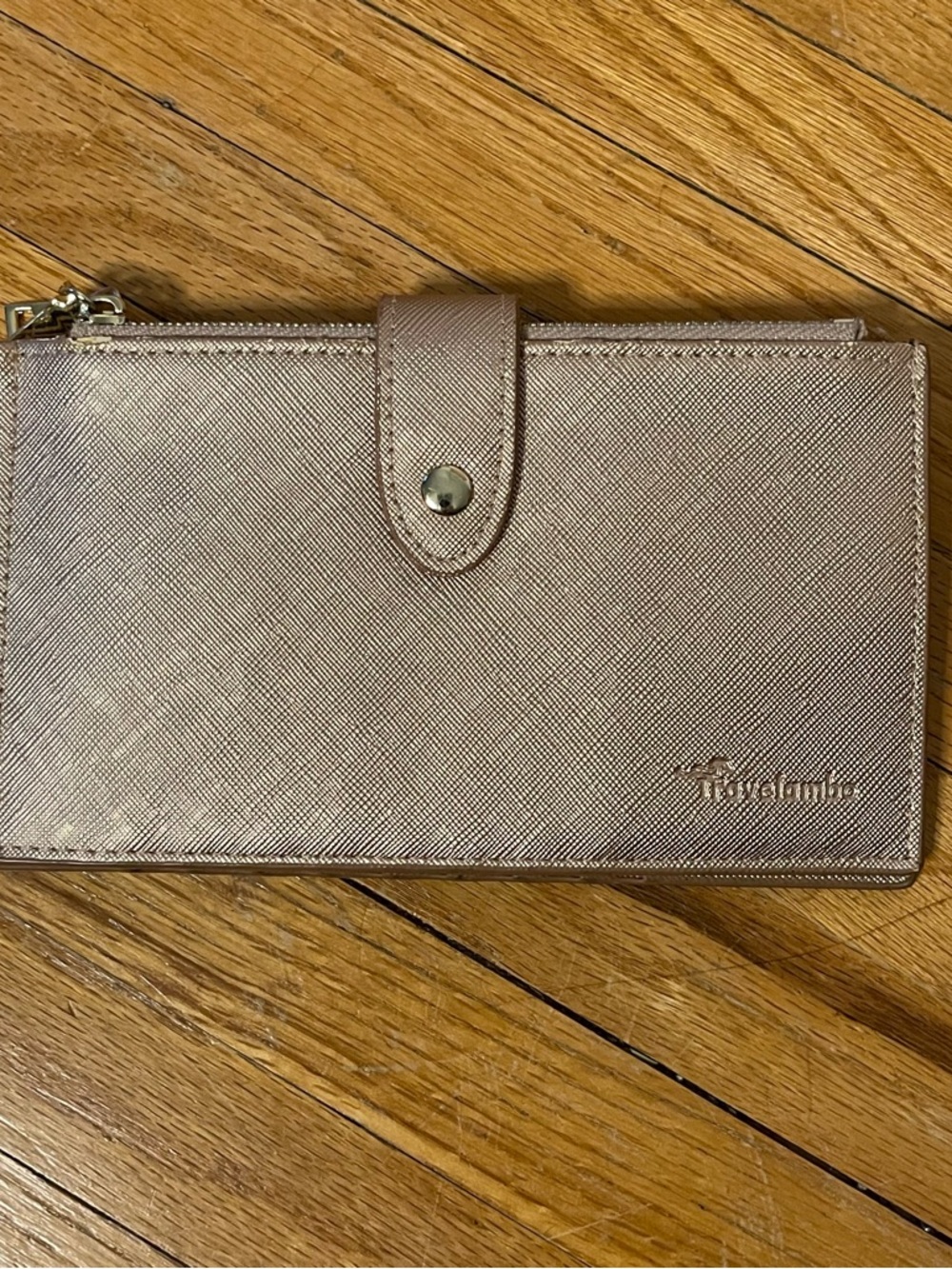Travelambo Metallic Rose Gold Zip & Snap Wallet